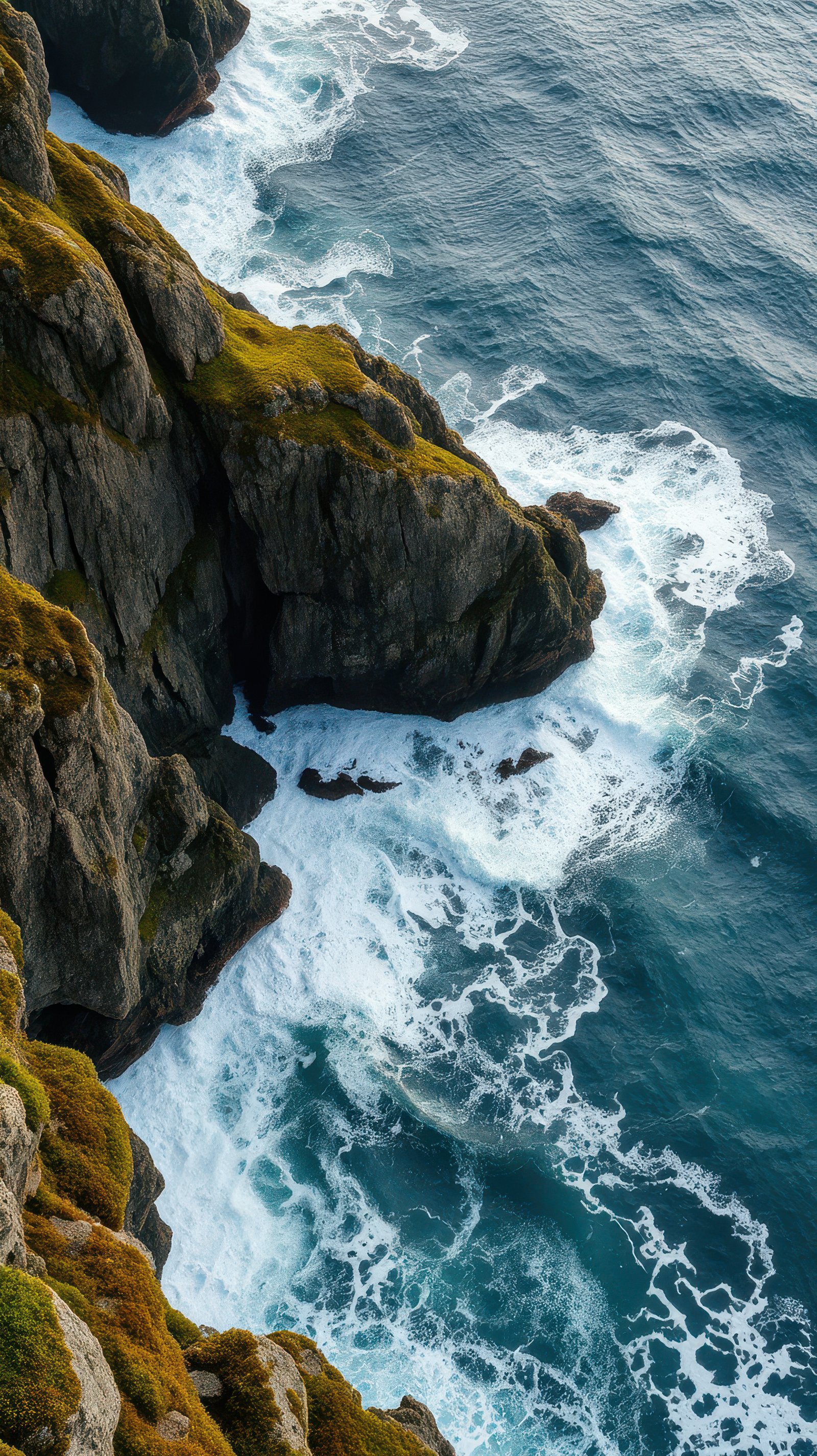 Coastal cliffs and crashing waves create a picturesque view at the shoreline during the golden hour